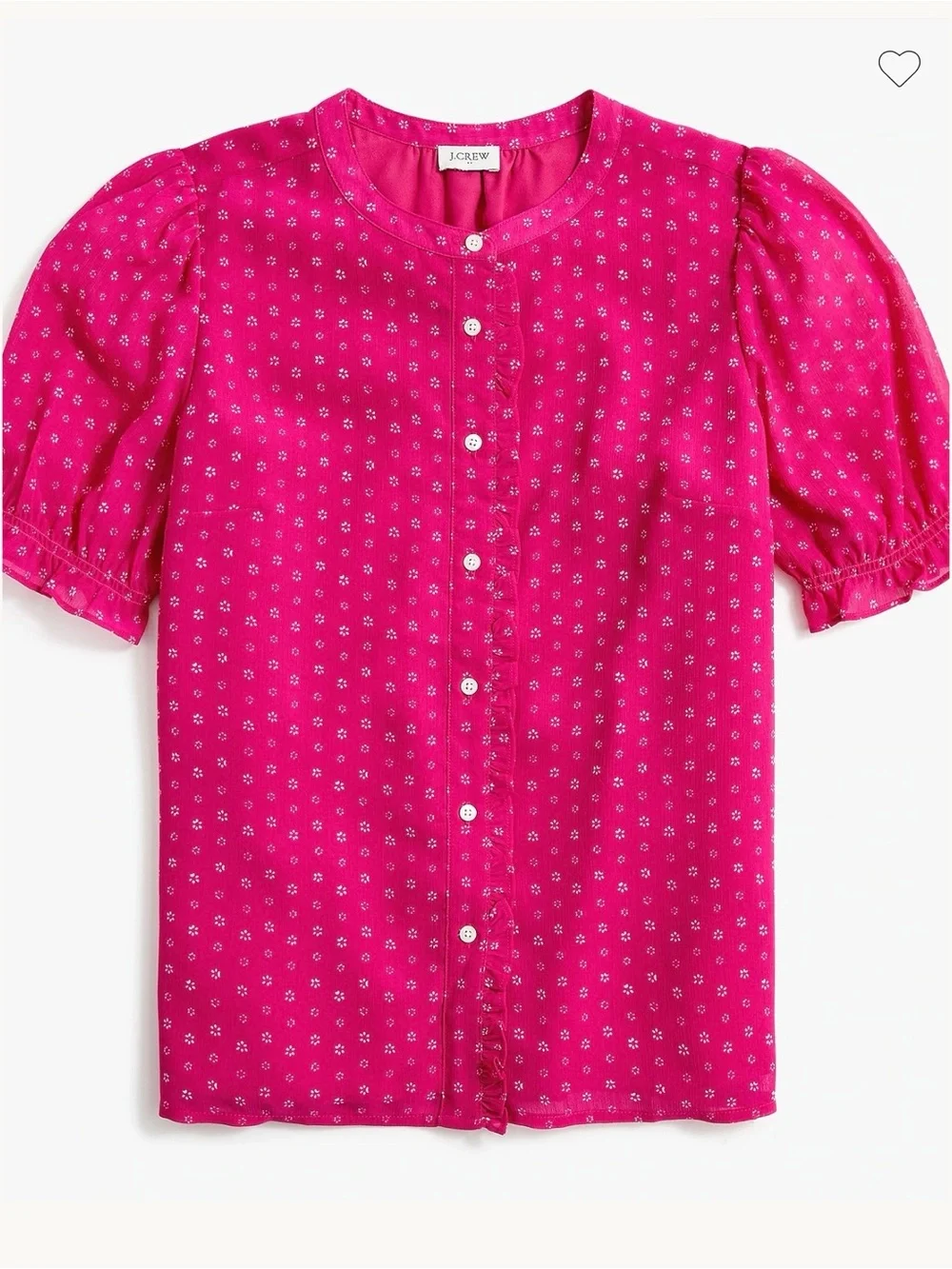 J. Crew Puff Sleeve Ruffle Top Fuschia Pink Floral Blouse